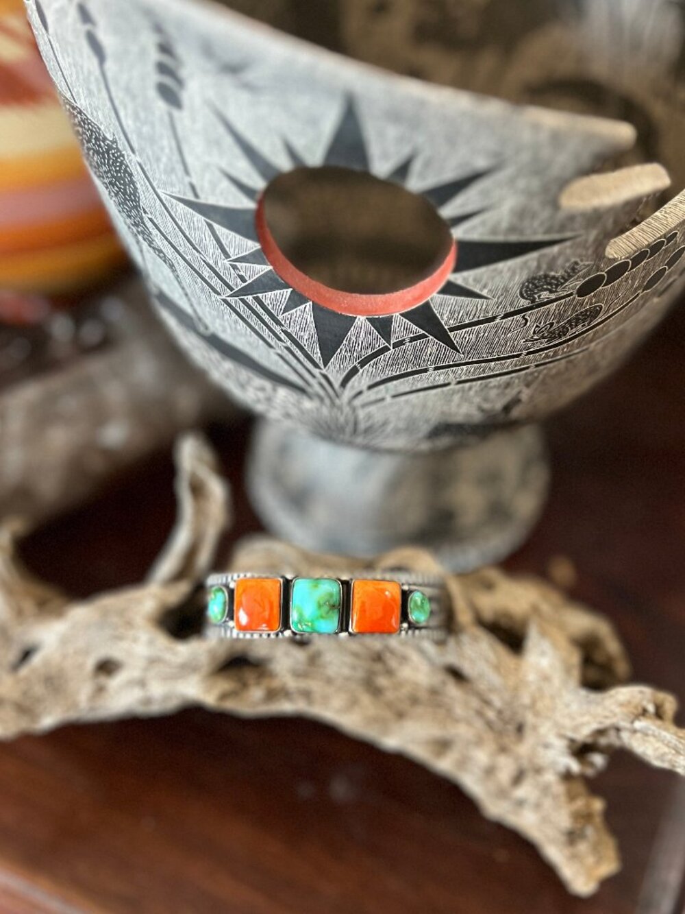 Handcrafted Sterling Silver Electric Rainbow Sonoran Turquoise and Spiny Oyster